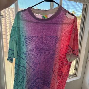 Vintage 90s Surf Tee Shirt Mens XL 23x26 Distressed Thin Boxy AOP Single Stitch